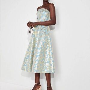 NWT Kate Spade Floral Medley Brocade Tranquil Blue and Gold Dress, Size 6
